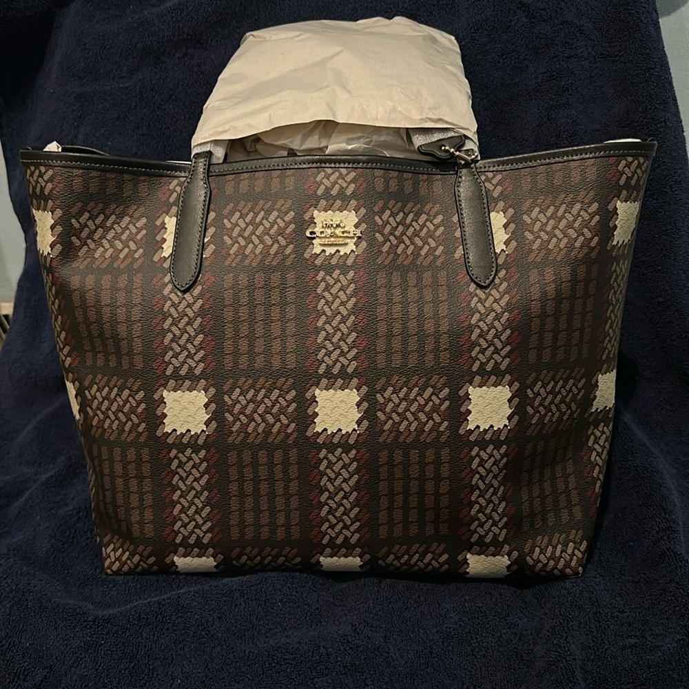 Coach City Tote - Brush Plaid Print